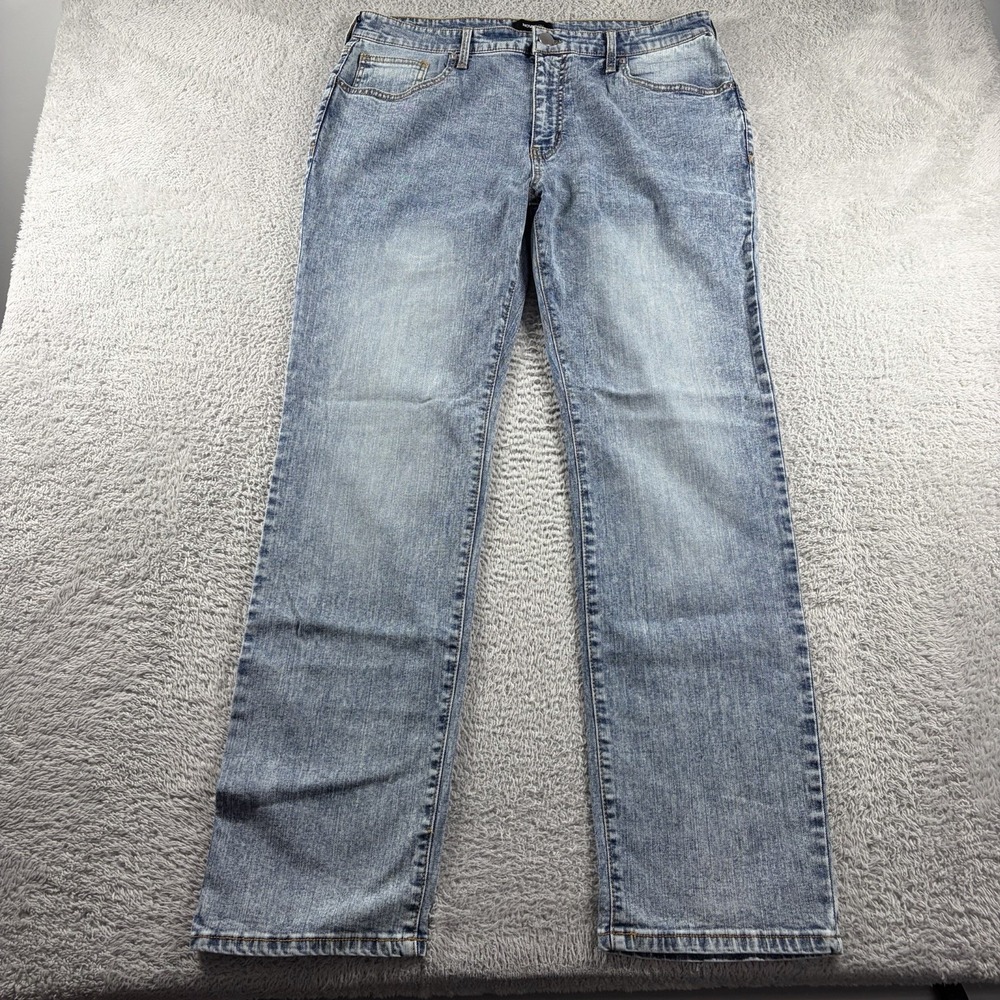 Nova Men Straight Leg Jeans 34x32 Stretch Acid Wash Blue Faded Retro